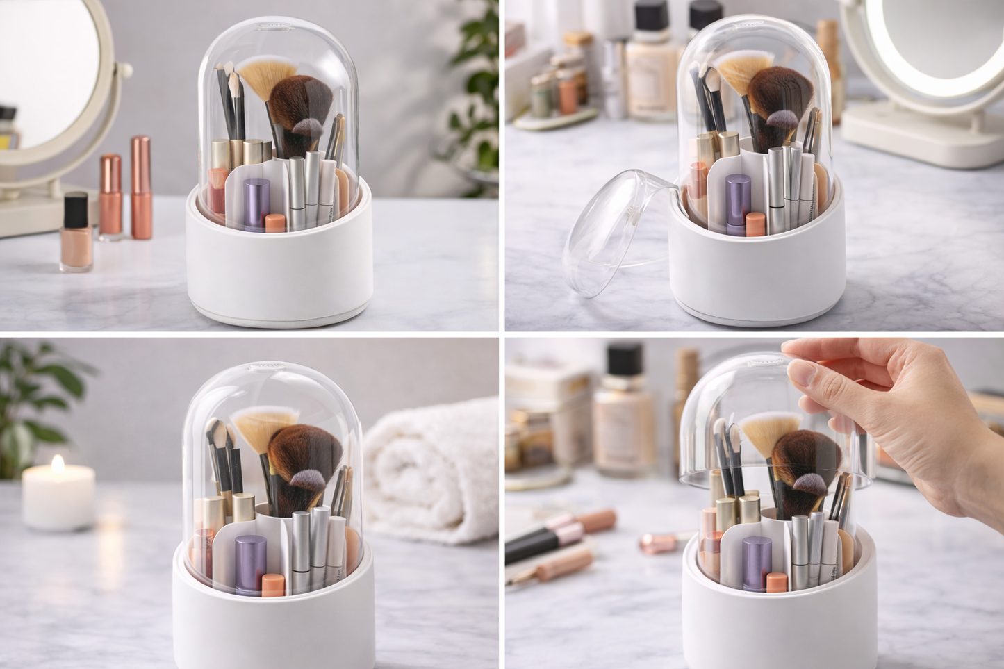 360° Rotating Makeup Organizer with Dustproof Transparent Cover – Waterproof & Antibacterial Cosmetic Storage Box